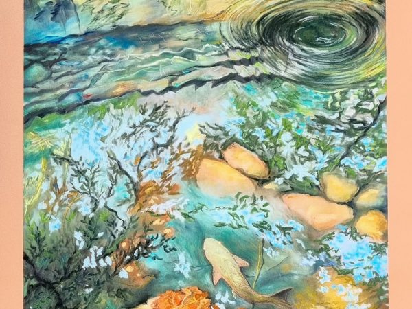 Liquid air. Original pastel waterscape painting of a dreamy aquatic scene, in an impressionistic style.