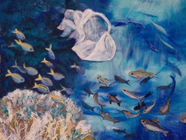 Our Oceans. Original  handmade felted picture. Wool and silk fibers.
